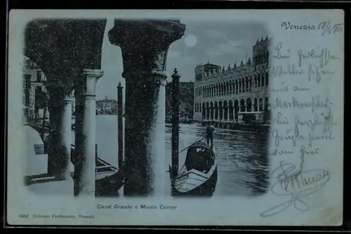 Mondschein-AK Venezia, Canal Grande e Museo Correr