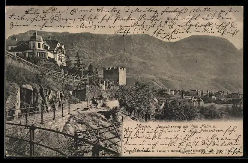 AK Meran / Merano, Partie am Tappeinerweg mit Villa Helm und Pulverthurm