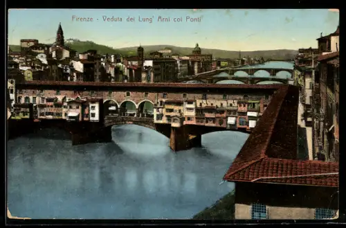 AK Firenze, Veduta dei Lungarni col Ponti