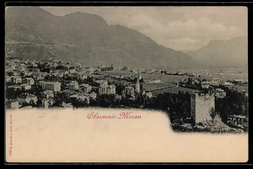AK Obermais-Meran, Teilansicht mit Turm
