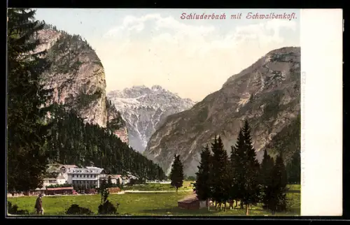 AK Schluderbach, Ortsansicht mit Schwalbenkopfl