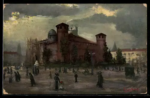AK Torino, Castello Medievale e passanti in Piazza Castello