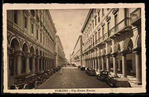 AK Torino, Via Roma Nuova con automobili parcheggiate
