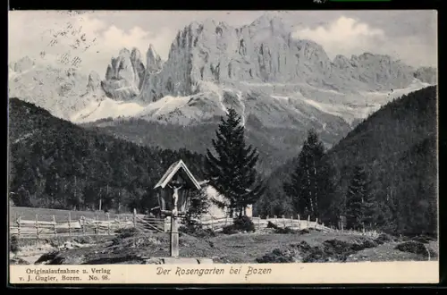 AK Bozen, Panoramablick auf den Rosengarten