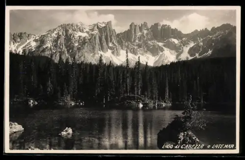 AK Lago di Carezza, Latemar, Panorama montano con foresta e riflessi nel lago