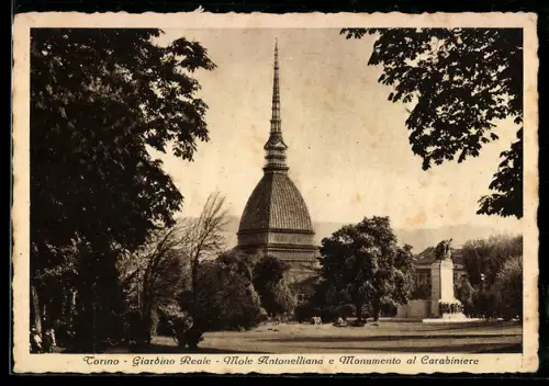 AK Torino, Giardino Reale, Mole Antonelliana e Monumento al Carabiniere