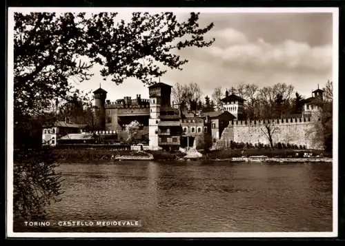 AK Torino, Castello Medioevale sul fiume Po con alberi in primo piano