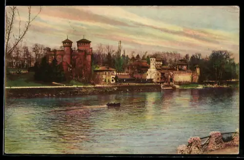 AK Torino, Villaggio Medioevale con fiume in primo piano