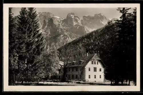 AK Hochschwab, Hotel Bodenbauer mit Hochschwabgruppe im Hintergrund