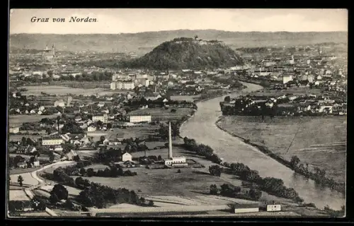 AK Graz, Panorama von Norden mit Schlossberg und Mur