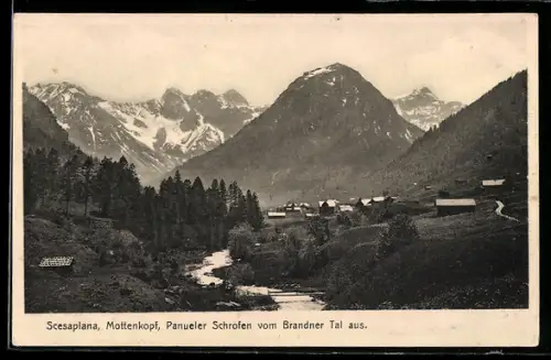 AK Brand /Brandner Tal, Panorama mit Scesaplana, Mottenkopf, Panueler Schrofen