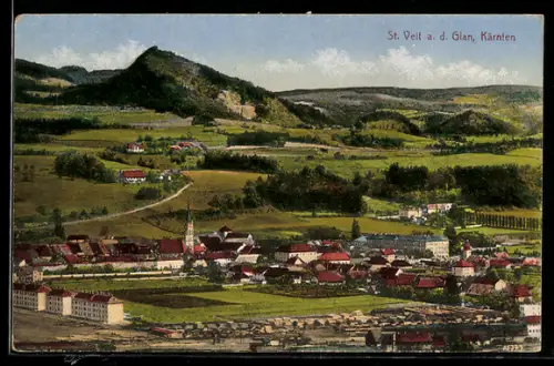 AK St. Veit a. d. Glan, Panorama mit Kirche und Hügeln