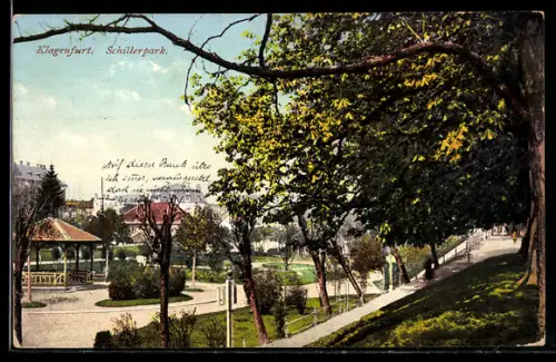 AK Klagenfurt, Schillerpark mit Pavillon und Promenade
