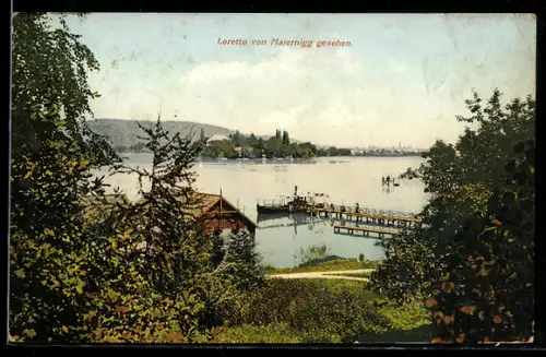 AK Loretto, Blick von Maiernigg mit See und Bootssteg