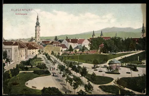 AK Klagenfurt, Schillerpark mit Promenade und Musikpavillon