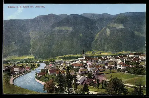 AK Spittal a. d. Drau, Panorama mit Goldeck