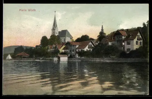 AK Maria Wörth, Kirche und Uferpartie am See