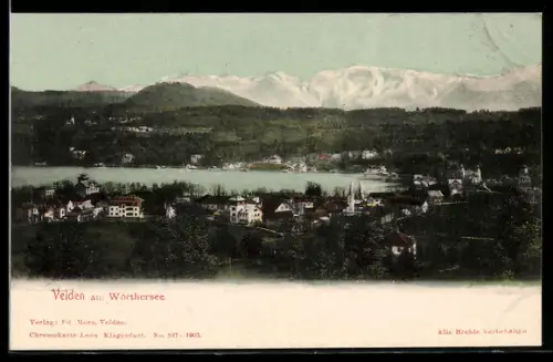 AK Velden am Wörthersee, Panorama mit See und Gebirgspanorama