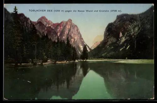 AK Toblach, Toblacher See, Panorama mit Nasse Wand und Cristallin