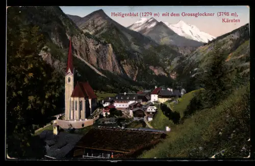 AK Heiligenblut /Kärnten, Kirche und Dorf mit dem Grossglockner
