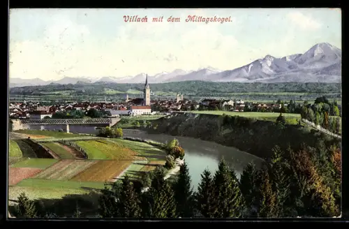 AK Villach, Panorama mit dem Mittagskogel