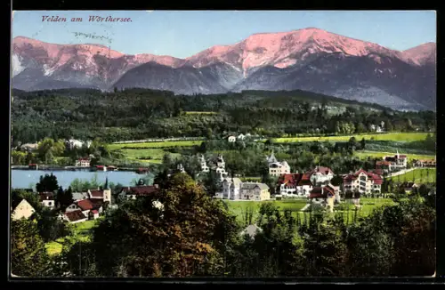 AK Velden am Wörthersee, Ort am See mit Villen und Bergpanorama
