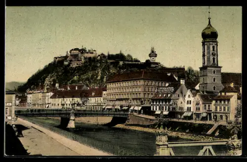 AK Graz, Franz Carl-Brücke mit Schlossberg