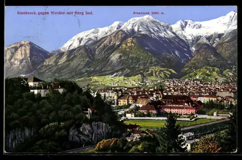 AK Innsbruck, Totalansicht gegen Norden, mit Berg Isel