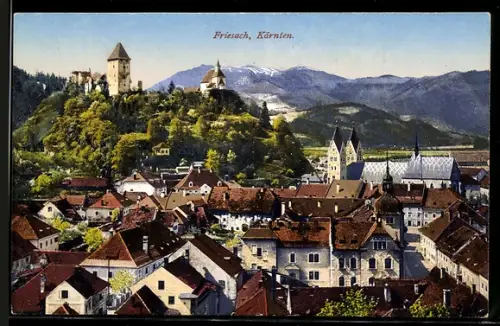 AK Friesach /Kärnten, Teilansicht mit Burg und Kirche