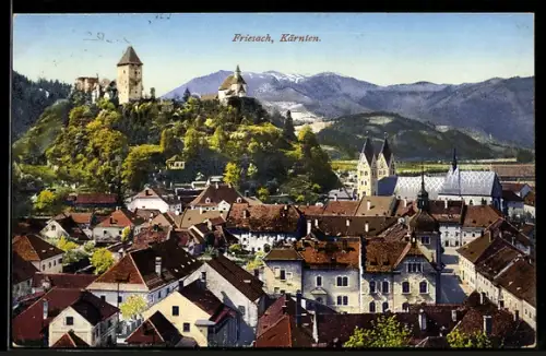 AK Friesach /Kärnten, Teilansicht mit Burg und Kirche