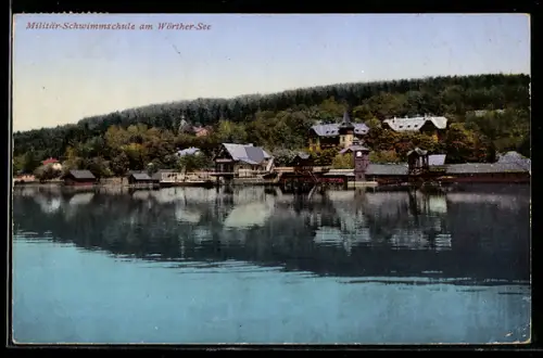 AK Klagenfurt /Wörther-See, Militär-Schwimmschule, Panorama