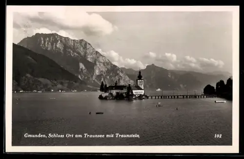 AK Gmunden, Schloss Ort am Traunsee mit Traunstein