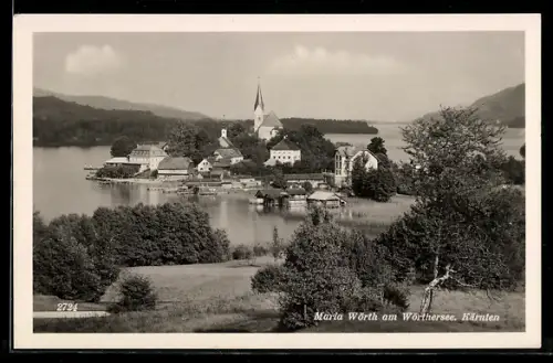AK Maria Wörth am Wörthersee, Kirche und Ort auf Halbinsel