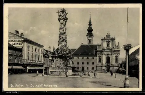 AK St. Pölten /N D., platz, Kirche, Säulendenkmal