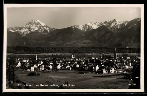AK Villach /Kärnten, Teilansicht mit den Karawanken