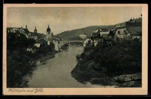 AK Waidhofen a. d. Ybbs, Uferpartie mit Brücke