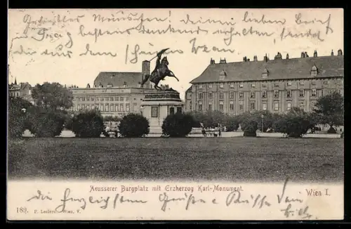 AK Wien, Aeusserer Burgplatz mit Erzherzog Karl-Monument