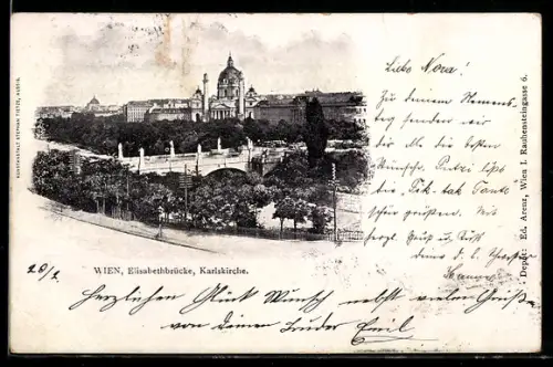 AK Wien, Karlskirche und Elisabethbrücke