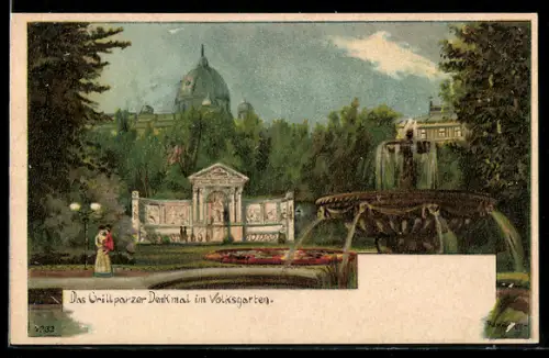 Lithographie Wien I, Grillparzer Denkmal im Volksgarten