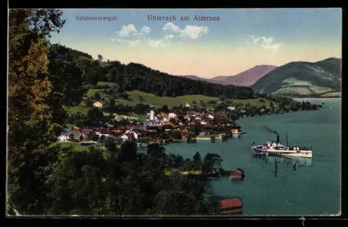 AK Unterach am Attersee, Teilansicht mit Kirche