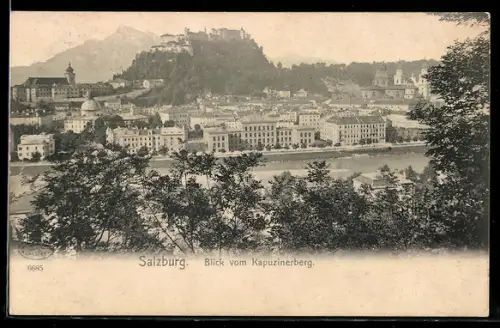 AK Salzburg, Blick vom Kapuzinerberg mit Kirche