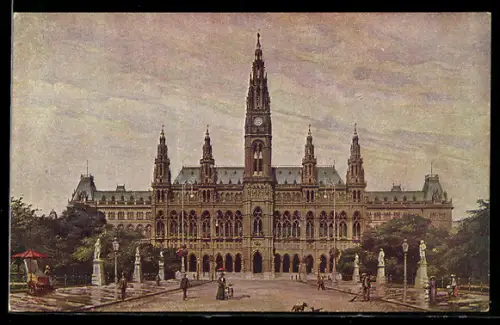 Künstler-AK Wien, Rathaus mit Strassenpartie
