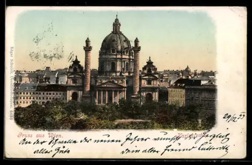AK Wien, Karlskirche mit Anlage