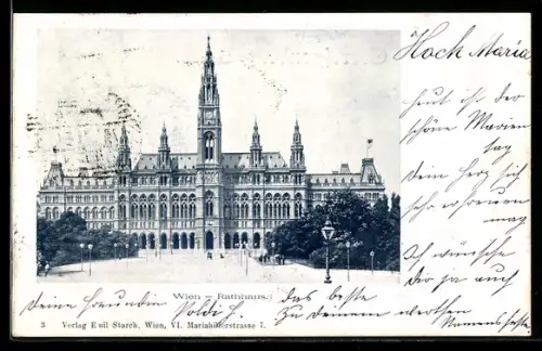 AK Wien, Rathaus mit Strassenpartie
