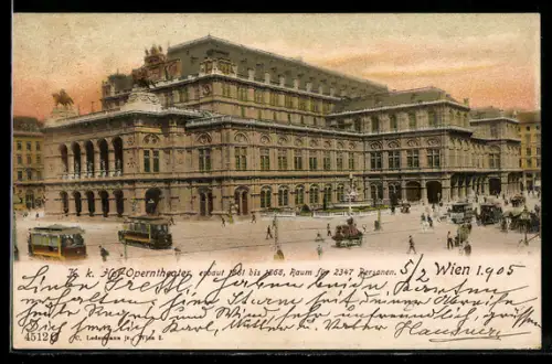 AK Wien, K. k. Hofoperntheater mit Strassenbahnen