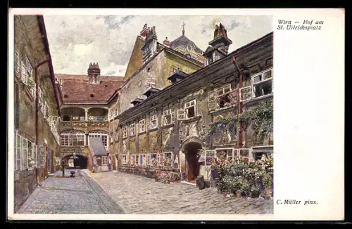 Künstler-AK Brüder Kohn (B.K.W.I) Nr. 792 /9: Wien, Hof am St. Ullrichsplatz