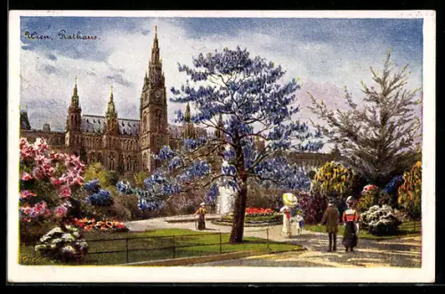 Künstler-AK Wien, Rathaus im Frühling