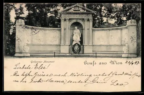 AK Wien, Grillparzer Monument im Volksgarten