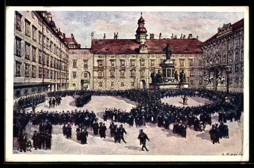 Künstler-AK sign. Carl Pippich: Wien, Burgplatz mit Wacheablösung