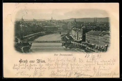 AK Wien, Donaukanal mit Brücke